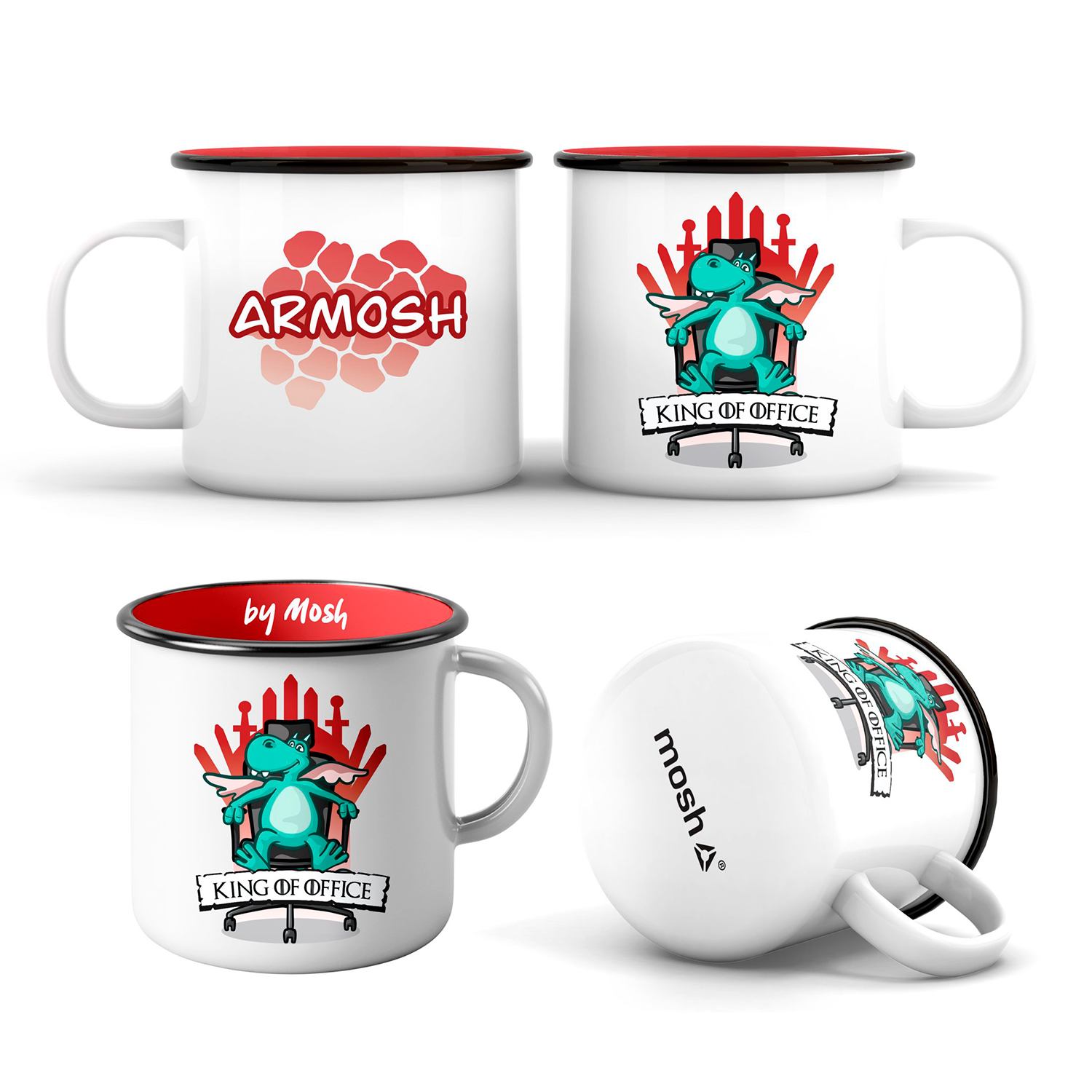 Smaltový hrnček Mosh King Of Office - červený